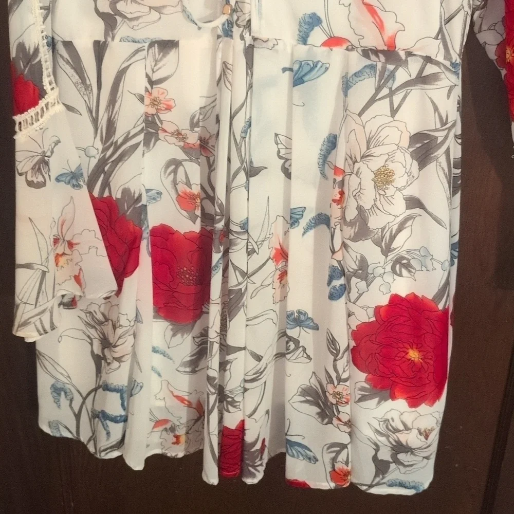 Umgee Long Sleeve Floral Bohemian Mini Dress Size Small